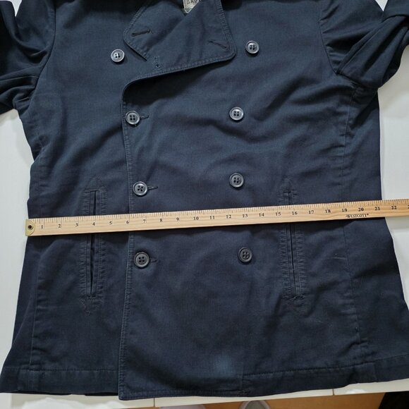 Zara Trench Coat Men XL Navy Double Breasted Vented Twill Cotton Unlined Pockets - Picture 5 of 16